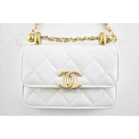 Chanel 21A White Mini Flap Coin Purse With Chain Handle Shoulder Crossbody Bag - Picture 4 of 12